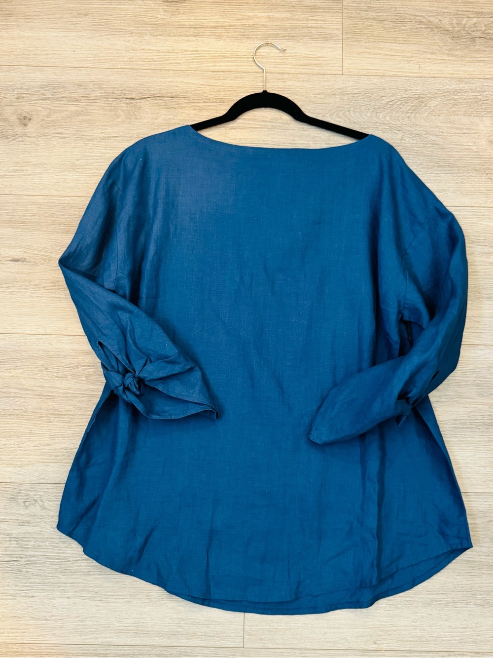 Eileen Fisher Denim Blue Bateau NK TOP Large organic linen NWT - Picture 2 of 6